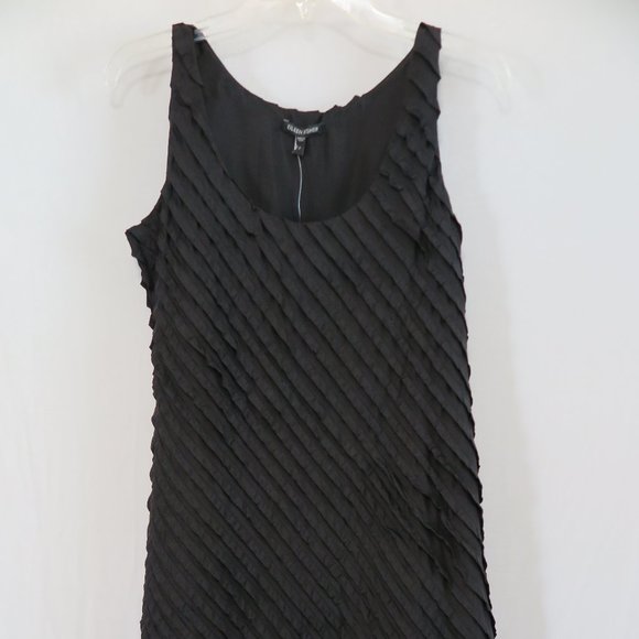 NWT Eileen Fisher Black Ruffled Silk Scoopneck Tank Dress Size 2 MSRP $238 - Picture 2 of 8